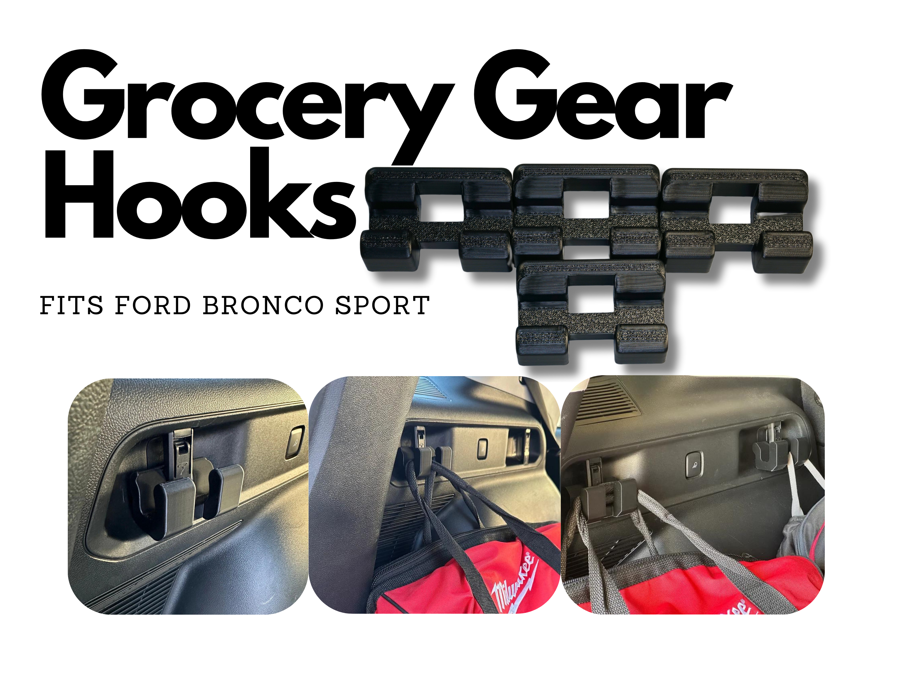 Grocery Gear Hook 4 Pack fits Ford Bronco Sport 21 22 23  - Easily Transport Groceries and Belongings