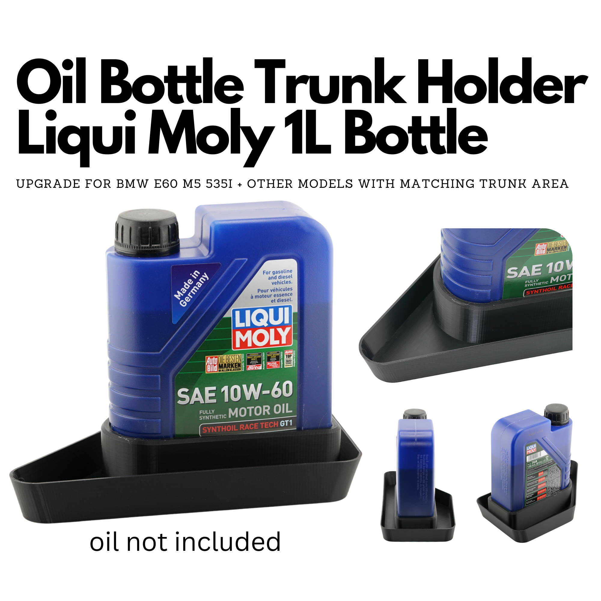 Custom-Fit Oil Bottle Trunk Holder for BMW e60 5 Series M5 535i- Secure Mount for 1-Liter Liqui by Oil Bottle